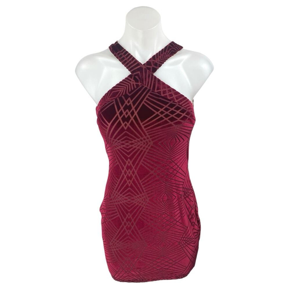 Emerald Sundae Red Velvet Velour Sleeveless Cross Mini Bodycon Dress Size S